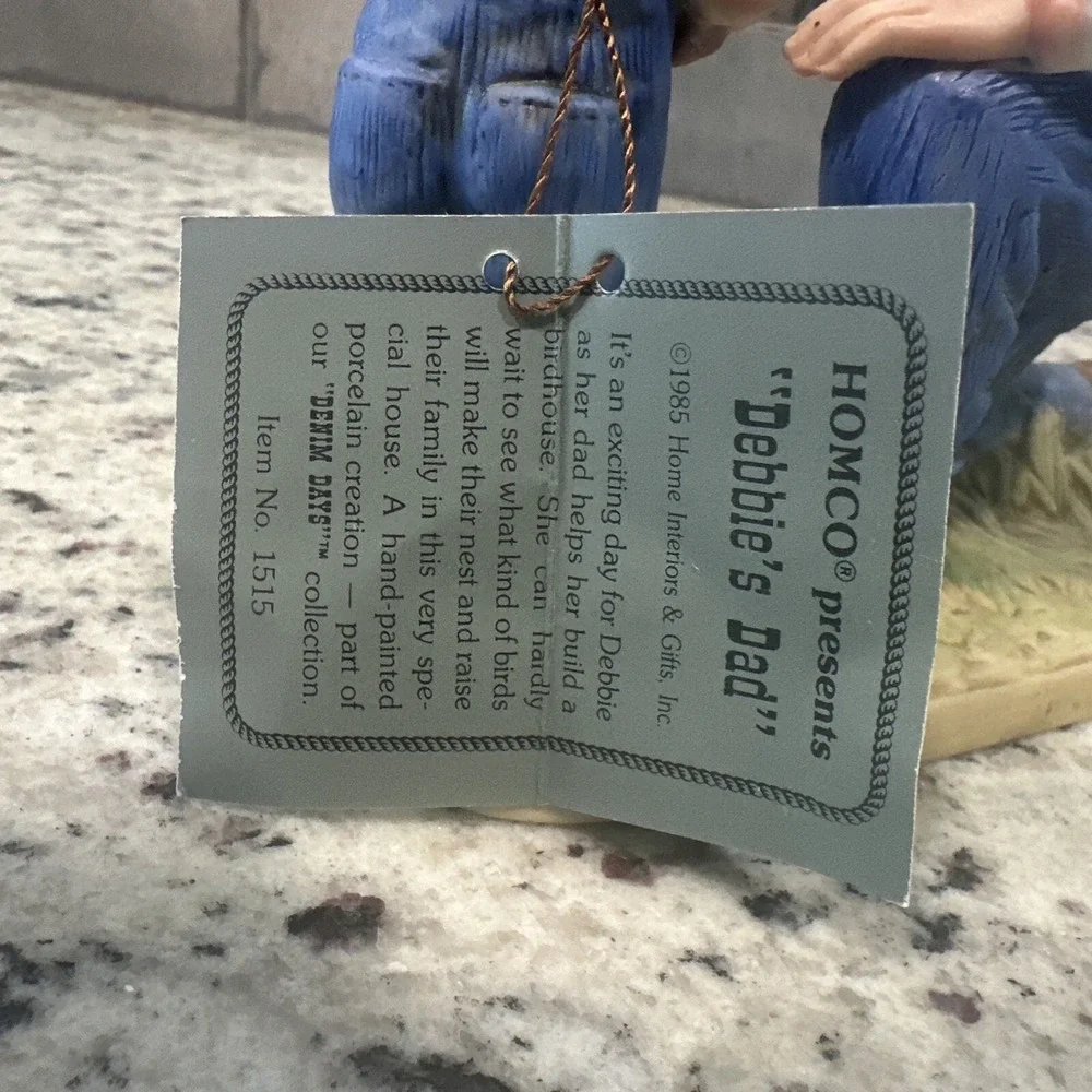 Denim Days Homco 1985 #1515 Debbie and Her Dad Birdhouse Figurine W/tag